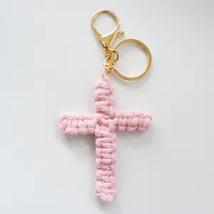 1pc Woven Cross Keychain Handmade, Jesus Christian Car Keychain & Bag Charm, Soft Keyring Bohemian Style, Unisex For Women Men, Great For Holiday Birthday Wedding Gift, Back To School Couple Gift, Event Souvenir, Creative Teacher Sister Present