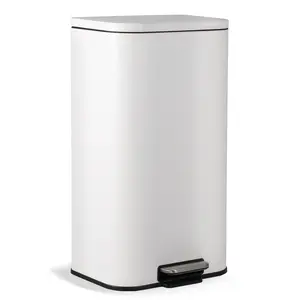Stainless Steel Step Trash Can - 5.3 & 13.2 Gallon Rectangular Garbage Bin, Soft-Close Lid, Removable Inner Bucket, Fingerprint-Proof - Indoor Recycling Waste Bin for Kitchen, Office, Bathroom, Restaurant - Black & Silver