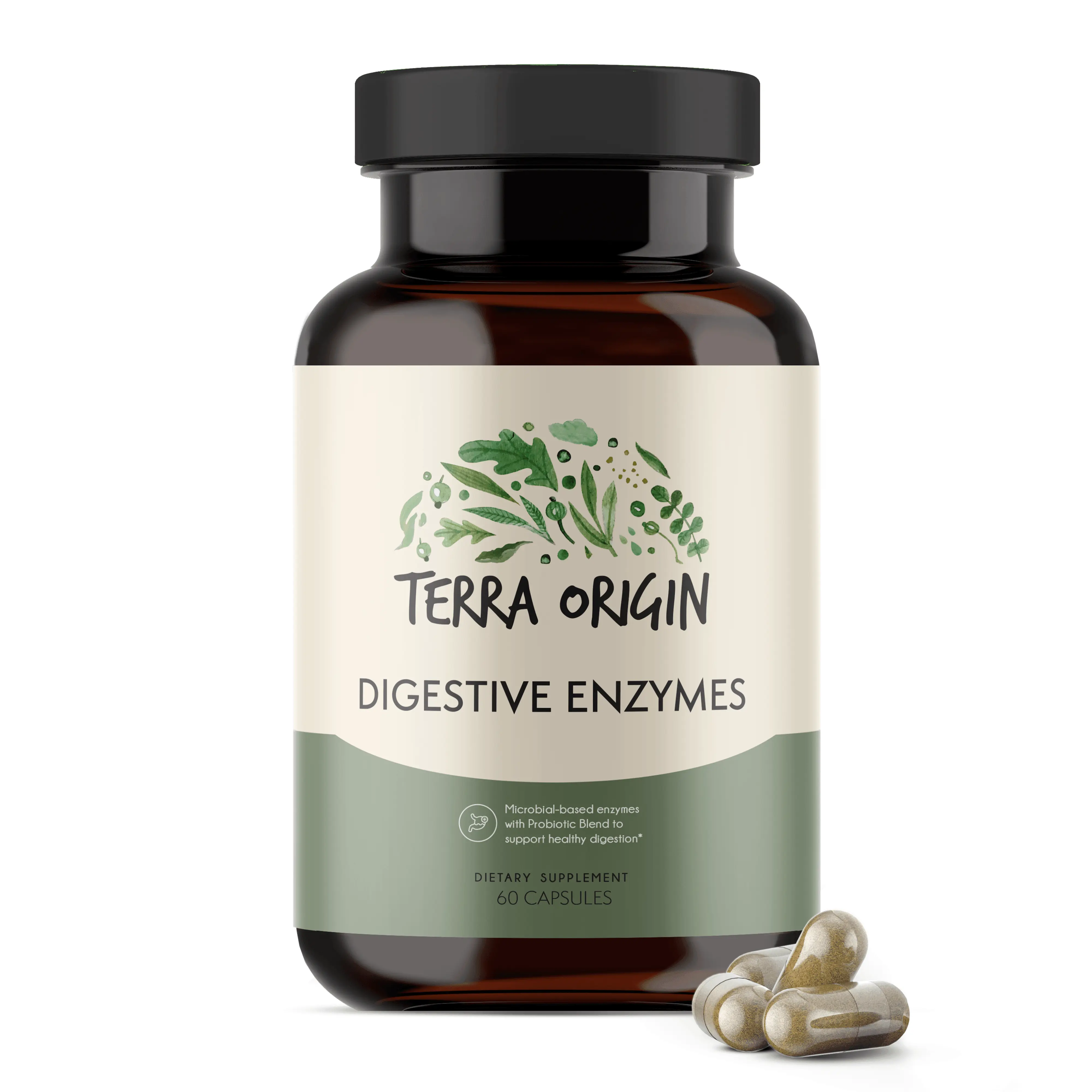 Terra Origin Digestive Enzymes with Probiotics & Prebiotics | 60 Vegan Capsules | Supports Gut Health Nutrient Absorption & Immune Balance | for Comfortable Digestion Reduced Bloating & Gas Relief for Women & Men | Gluten-Free, Non-GMO, Made in USA