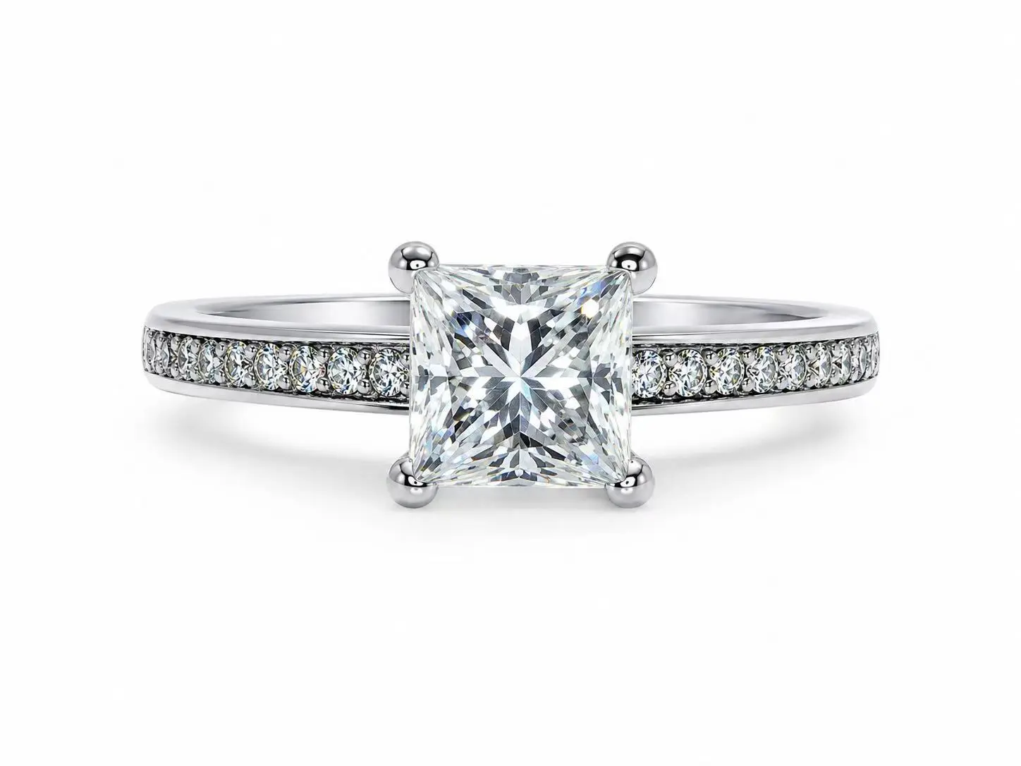 Square Cut Moissanite Ring, GRA Certificate, Sizes 6-8