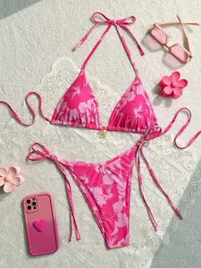 Fashion Beach Vacation Bikini Two-Piece Set, Casual Floral Print Swimwear for Ages 18-54, Hand Wash Only, All Seasons Use, Beach Bikinis