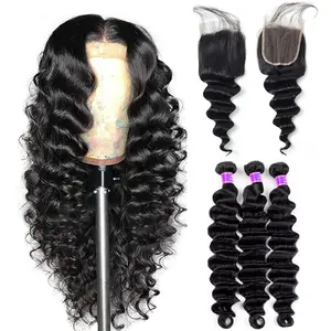 Ama Loose Deep Wave Bundles With Closure 4x4 inch Human Hair Bundles With Closure 3/4 Bunldes With Closure