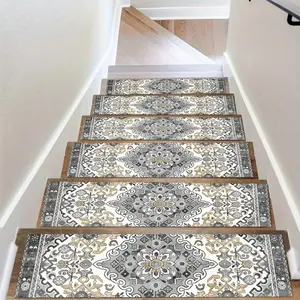 15PCS Carpet Stair Treads Set Rubber Backing Non Slip Safety Mats Reusable Stairway Carpet Rugs Bohemian Indoor Skid Resistant Stair Tread for Steps for Dogs & Elder