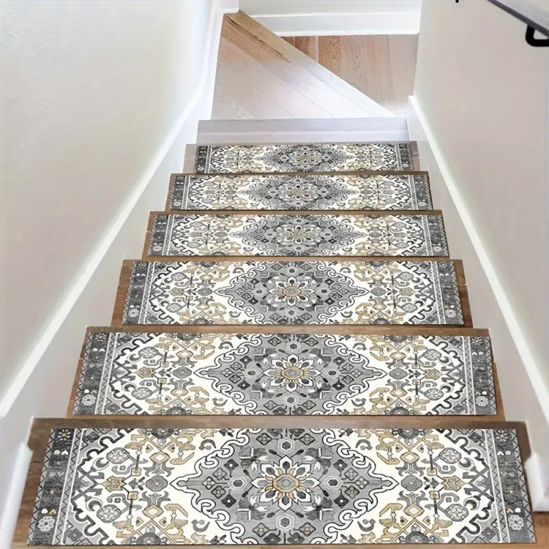 Joyfinity 15PCS Carpet Stair Treads Set Rubber Backing Non Slip Safety Mats Reusable Stairway Carpet Rugs Bohemian Indoor Skid Resistant Stair Tread for Steps for Dogs & Elder, Antislip Stair Pads, Bohemian Stair Pads