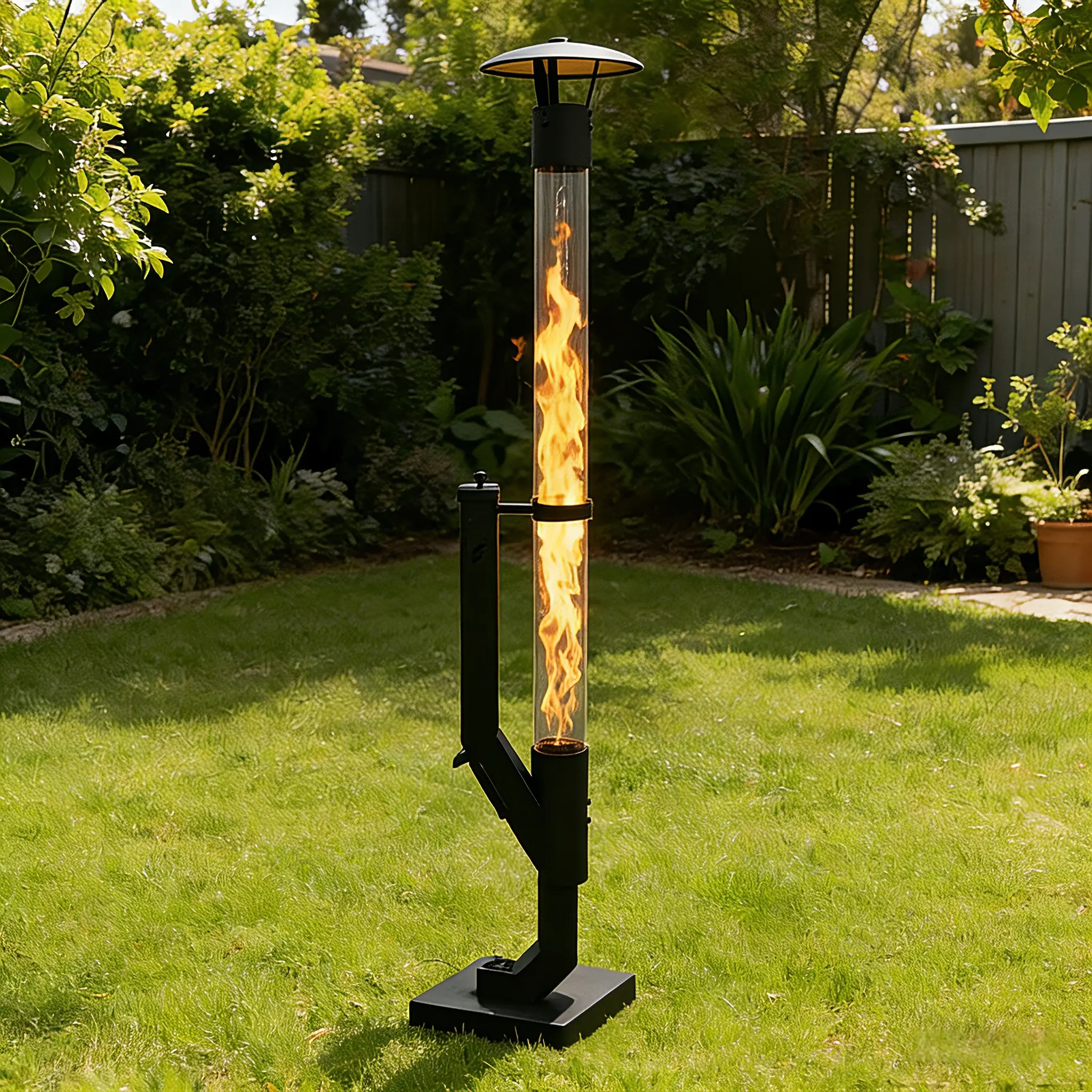 Outdoor Pellet Fire Feature with Vertical Flame | Modern Steel Patio Flame Column for Ambience & Atmosphere | Portable Decorative Fire for Backyard, Garden, Camping & Parties