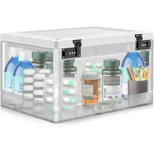 Extra Large Clear Combination Lock Box - Lockable Storage Safe for Medication, Snacks, Phone and Video Games, Ideal for Home and Office Use