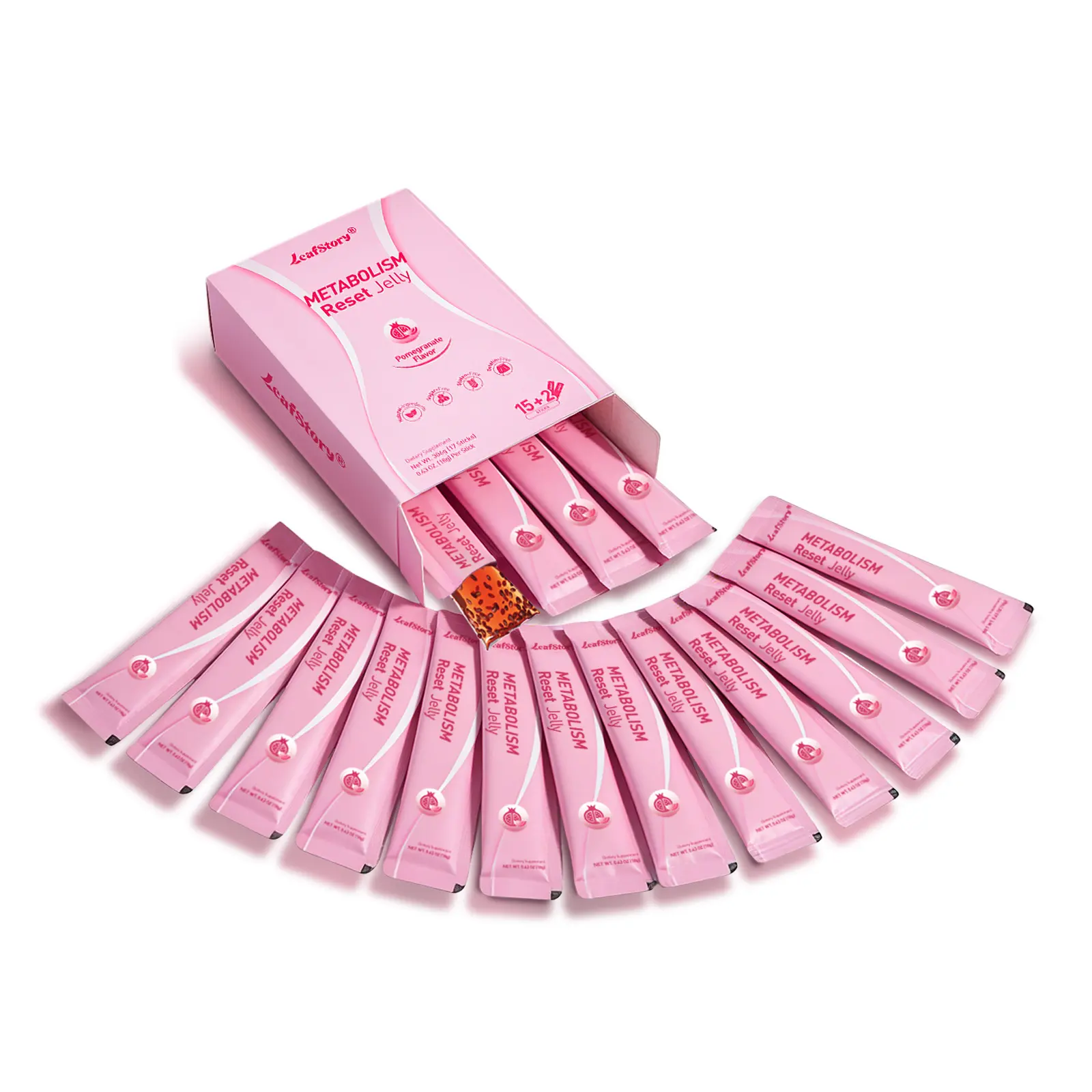 Pomegranate Collagen Jelly (7/17/34 Sticks): Berberine HCL,B-Complex vitamins,1000mg fish collagen, pomegranate extract & konjac fiber. Sugar-free, gluten-free, non-GMO, gelatin-free.dairy free, halal-friendly Daily  wellness support , from LeafStory-SC
