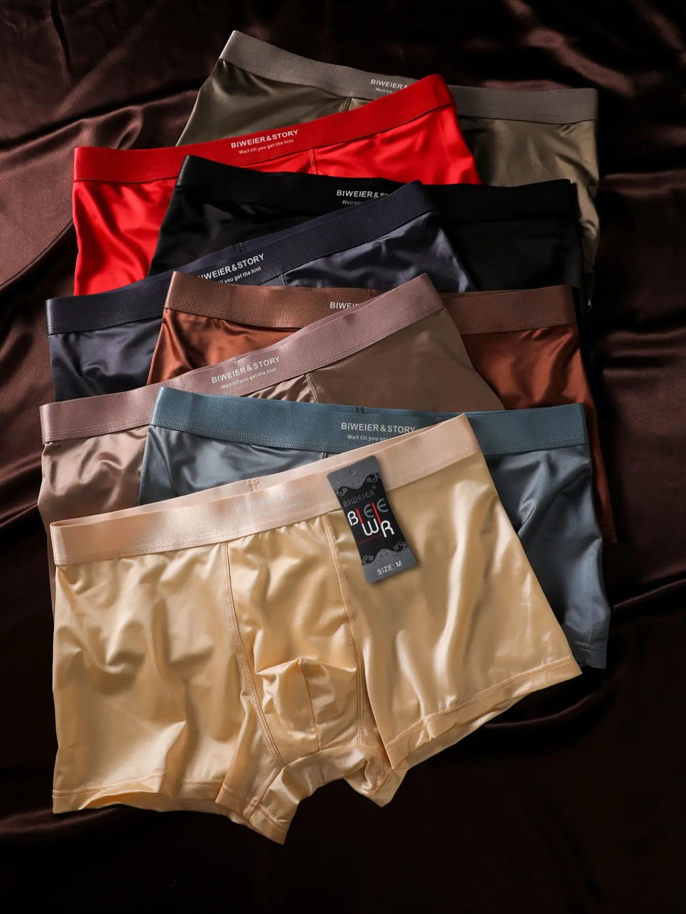 8 pcs Men's Satin Shorts Set, Luxury Style, Smooth Comfortable Fabric, Perfect Gift for Men, Casual Home Vacation Wear, Boxer Briefs, Stretch Boxer Shorts, Underwear Shorts