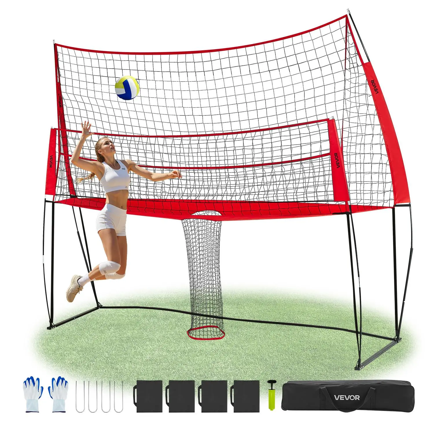 Volleyball Training Equipment, a 2-in-1 Functional Steel Frame System for Blocking Drills with Smart Ball Return, Height-Adjusted & Portable Setup for Unisex College Athletes, Indoor or Outdoor Use, Lawn