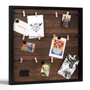 Houseables Collage Frame, 20” x 20”, Multi Picture Display, Hanging Photo Board, w/Clips, for Polaroids, Postcards, Memo, Art, Dorm, Wall, Holiday Card, Decorative Bulletin, Rustic