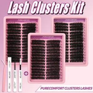 Beginner Friendly Lashes map for clusters   Wispy Cluster Eyelash Extensions     Eyelash Extension Kit  False Lashes (Cluster & Individual) with  Lash Bond & Seal for Instant  WaterProof Lashes for For Girl  Eyelash Extension at Home Makeup  gift