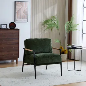 27.56" Modern Accent Chair with Plush Cushions, Minimalist Metal Frame, and Wooden Armrest Design for Cozy Living Room, Bedroom, or Office Seating
