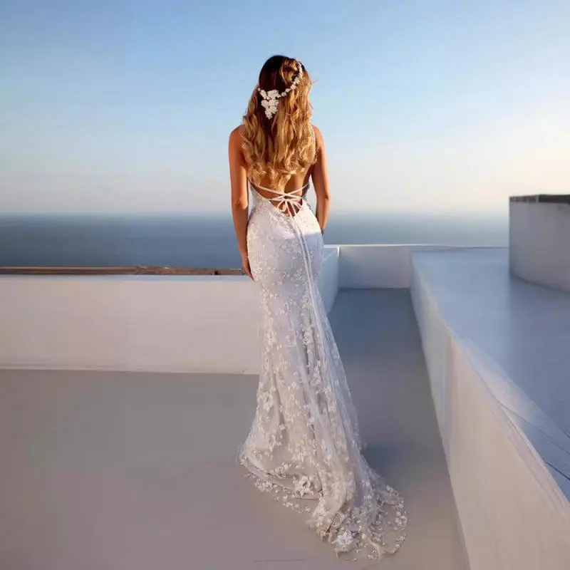 chinese dress ladies Summer Beach Wedding Dresses Lace Applique V Neck Plus Size Wedding Dresses AWD1044 main image 1