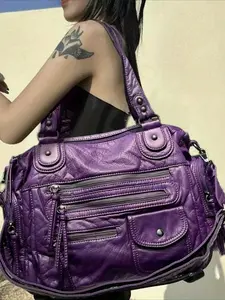 Ladies' fashionable retro Y2K spicy girl handbag, large capacity, multiple pockets, punk diagonal cross bag, washed and vegan bag, suitable for vacation, shopping, work, holiday gifts, Casual Trendy Bag