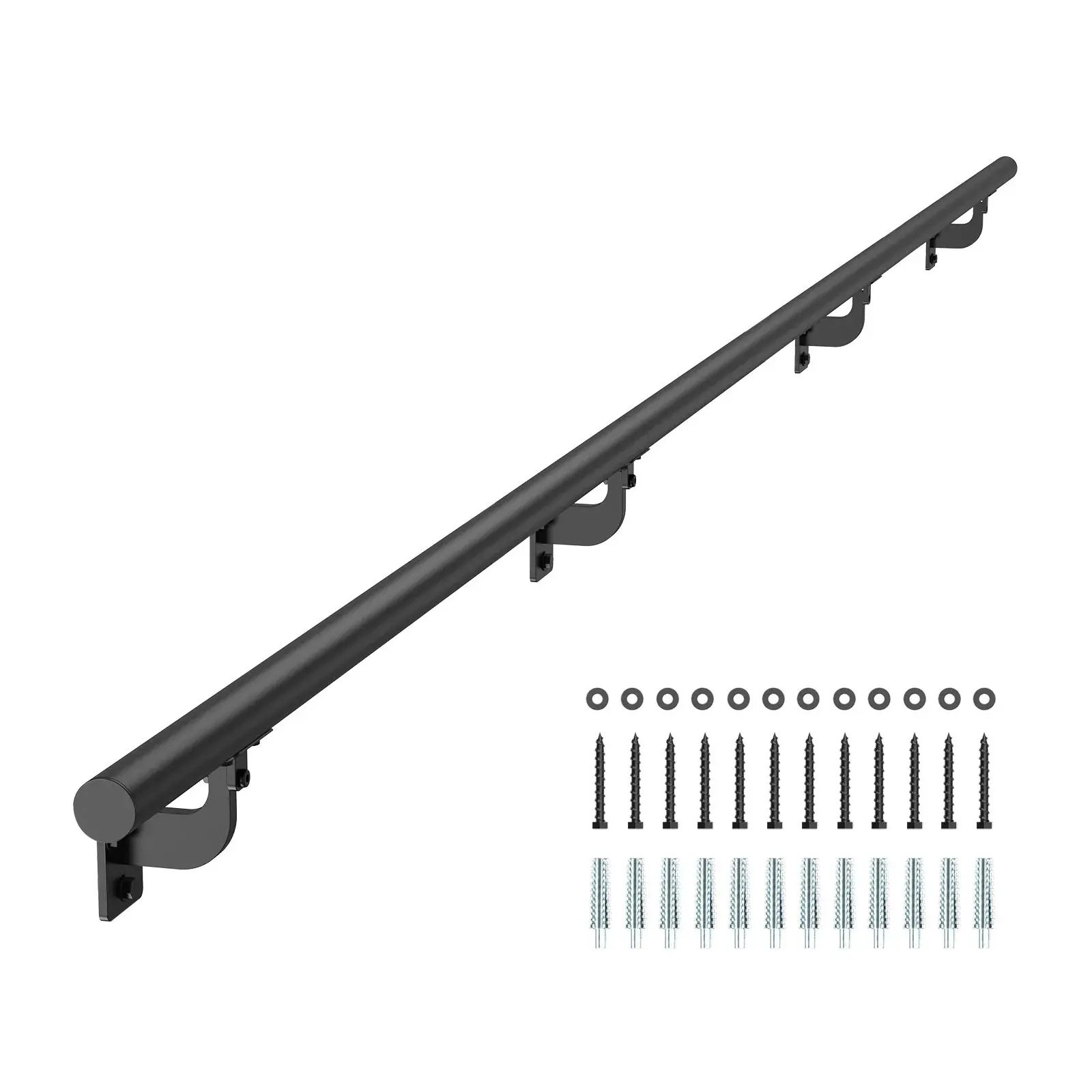 12ft Black Aluminum Wall-Mounted Stair Handrail – Indoor & Outdoor Railing