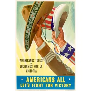 Americans All Lets Fight For Victory Americans All World War II Propaganda WPA Cool Wall Art Print Poster Decor Photo