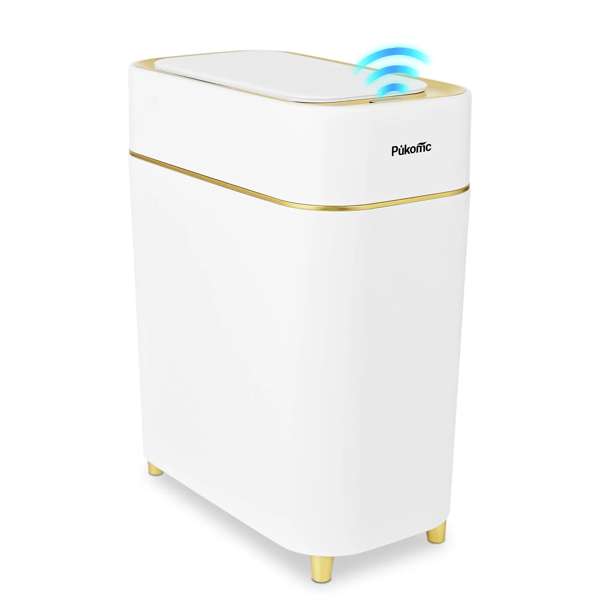 Pukomc Auto-Sensor Trash Bin – Wave & Knee Induction, Quick Voiceless Open, Removable Liner, Battery-Powered Touchless Garbage Can Automatic Dustbin summerwins