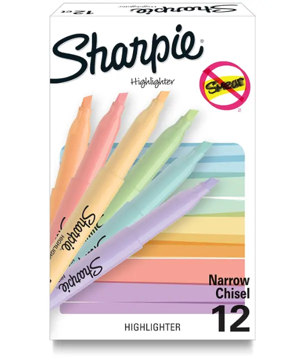 Sharpie Pocket Highlighters, Mild Pastel Colors, Assorted, Chisel Tip, 12 Count - School, Home, and Office Use, Teacher Supplies