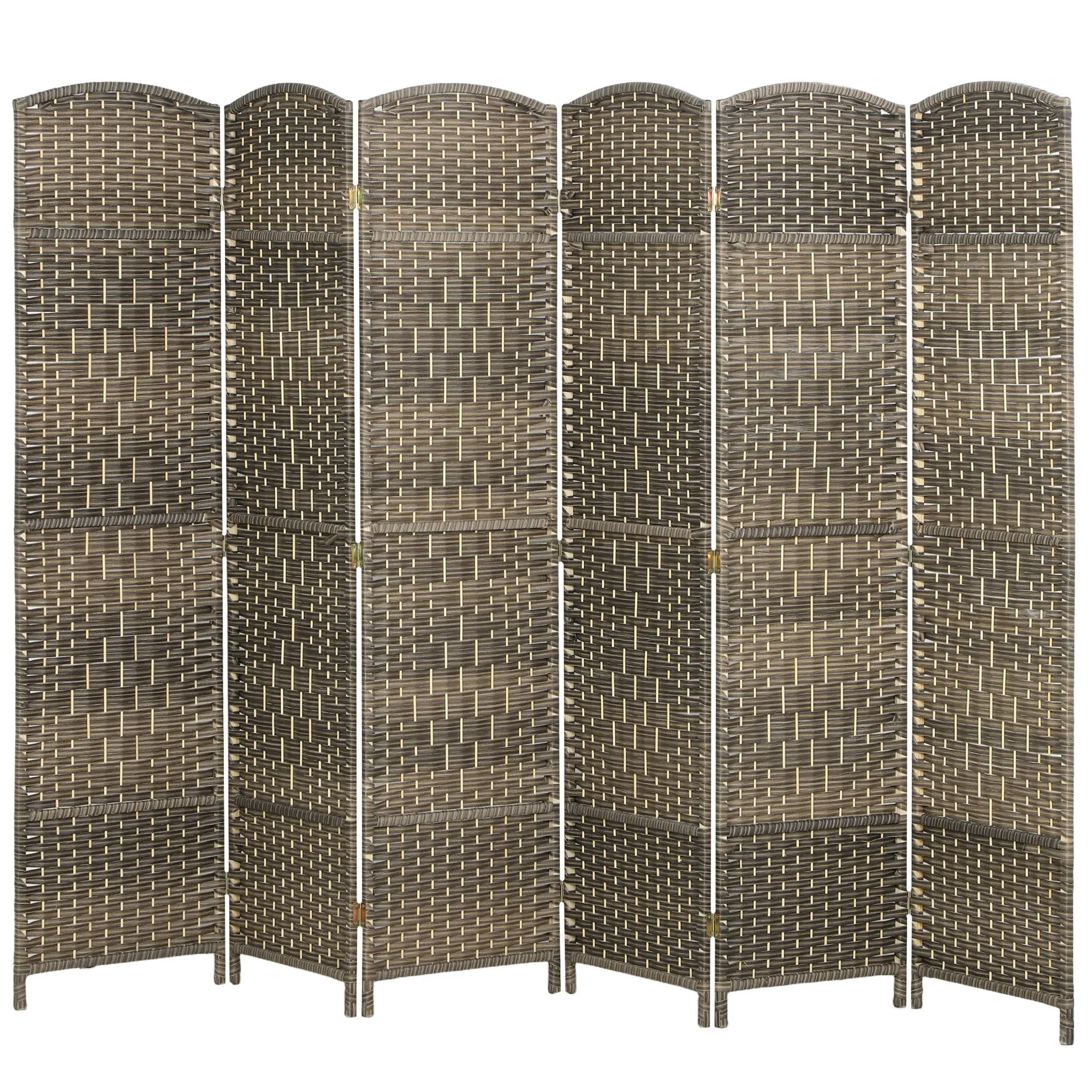 6-Panel Dark Rustic Oak 6' Tall Folding Room Divider Screen - Freestanding Wood Privacy Partition for Home, Office