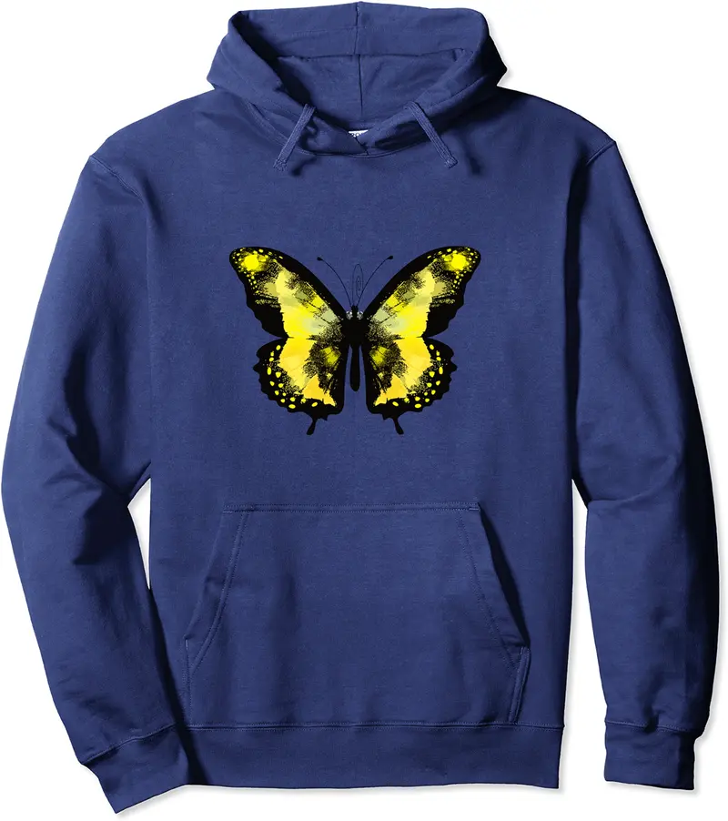 Beautiful Butterfly Design - Black and Yellow Butterfly Pullover Hoodie - Lucaromeo Shop 64B09RQTXRJY