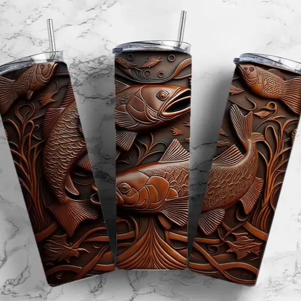 Digital Wood Tool engraved fish 20oz tumbler