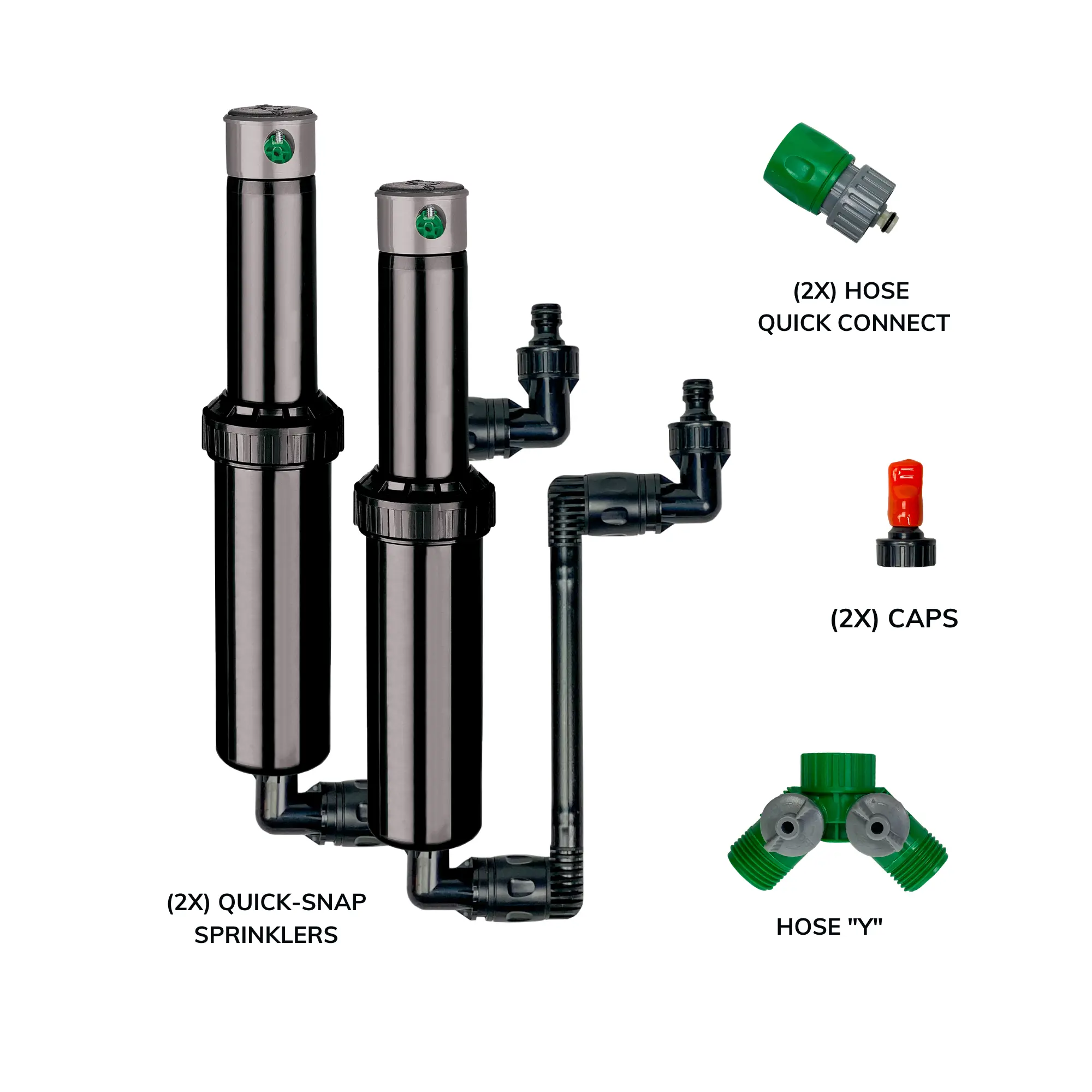 Autowater QSK-742 Easy-to-Install Quick Snap-In Ground Sprinkler System (2-Pack) – 5 in. Pop-Up Adjustable Rotating Sprinklers, 2.5 GPM, Water Pressure Compatibility, 5000 Sq Ft Coverage, 6" H x 2.5" W x 10" L, Quick Hose Splitter, Garden Water Connectors