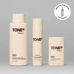 TONE Vanilla Scent Essentials Collection Hydrating Body Wash, On The Go Cologne, Aluminum Free Deodorant