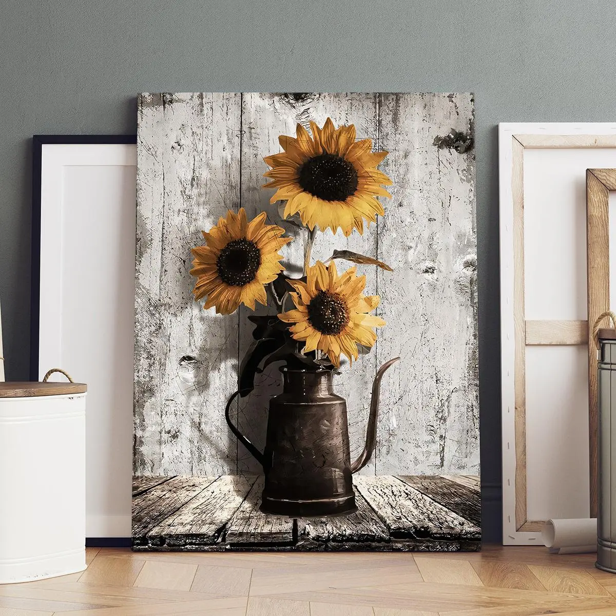 Sunflower Pattern Wall Art, Vintage Canvas Wall Decor with Frame, Modern Floral Paintings, Modern Wall Poster for Home Living Room Bedroom Office Gallery, Modern Home Decoration, Ornaments, Aesthetic Wall Decor, Art Work For Wall Decor
