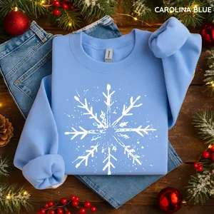 Winter Snowflake Holiday Sweatshirt, Christmas Shirt for Women, Cotton Fabric Pullover Womenswear