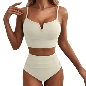 Aleumdr High Waisted Bikini Sets for Women V Wire Two Piece Swimsuits with Tummy Control & Adjustable Straps 2026 Beachwear
