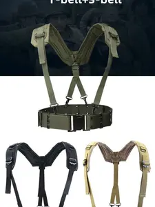 Outdoor Military Tactical Nylon Y Belt Waistband, Double Adjustable Buckle, Multi-Purpose Utility Belt, Sporty Style, All Seasons, Plain Pattern