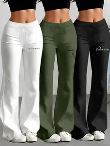 Three-Piece Set Milk Silk, European & American Style Wide-Leg Straight-Cut, Drawstring Waist, Casual Fashion Long Pants, Athleisure Bottoms