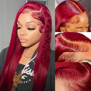 SUUSHE HAIR 13x4 99J Burgundy Red Colored Wig 26 inch Long Straight Lace Front Wig for Women Natural Heat Resistant Fiber Synthetic Wine Red Wigs for for Halloween Daily Use Party Cosplay