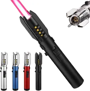 Torch Lighter, Bright Fire Lighter with Safety Lock and Adjustable Red/Blue Flame, Refillable Butane Gas Windproof Jet Flame Cool Lighters, for Candles Campfires BBQ Baking, Camping, Gift