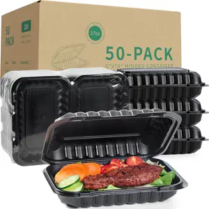 YANGRUI Clamshell Take Out Containers, Reusable Shrink Wrap 50 Pack 9 x 6 Inch 28oz Food Container Microwave Freezer Safe BPA Free Meal Prep Container