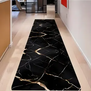 Black Gold Marble Velvet Rug: Rectangular, Double-Lock Edge, Machine Washable. Ideal for Kitchen, Hallway, Bathroom & More. Non-Slip, Stylish, Great Gift!