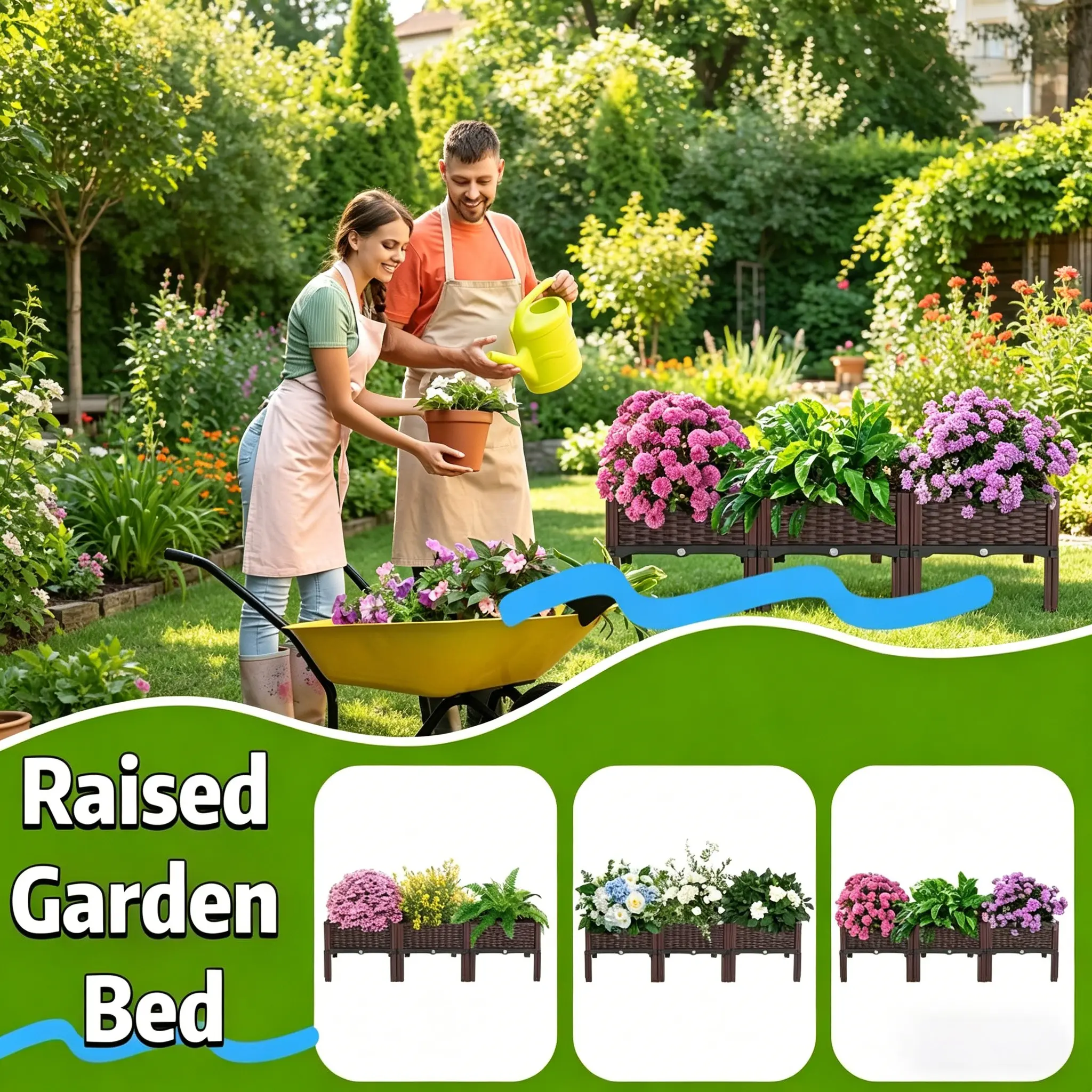 Practical elevated plastic planter box with drainage — balcony/outdoor vegetable and flower pot; square elevated planter box with drainage — courtyard/balcony vegetable garden planter pot