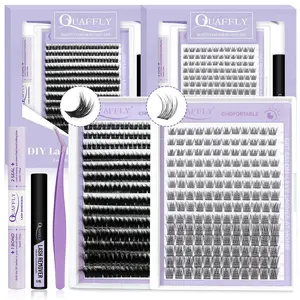 Mixed Length Eyelash Extension Kit, 1 Set Individual False Eyelashes with Tweezers & Glue, Natural Look Eyelash Extensions, Self Grafting Eyelash Clusters, DIY Lash Cluster