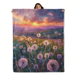 Dandelion Sunset Landscape Throw Blanket , Fuzzy Warm Soft Cozy Flannel Blankets Gifts For Bedroom, Couch, Travel ,Soft and comfortable thin blanket
