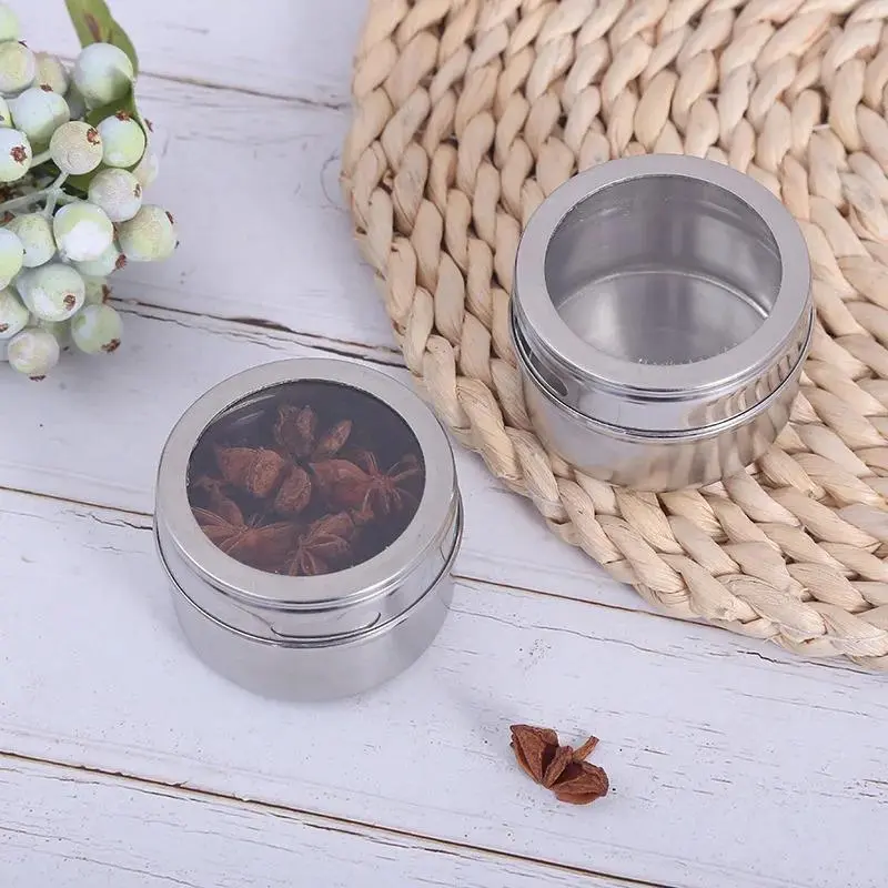 3 pcs New magnetic spice jar storage set stainless steel spice jar spice storage container pepper seasoning storage tool with spice label