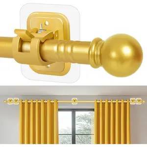 Curtain Rods No Drilling for Windows 48 to 84-96 Inch,Renter Friendly Drapey Pole with 5 count No Drill Curtain Rod Brackets,Outdoor Long Cortineros Para Ventanas with Adhesive Curtain Rod HolderQuesear
