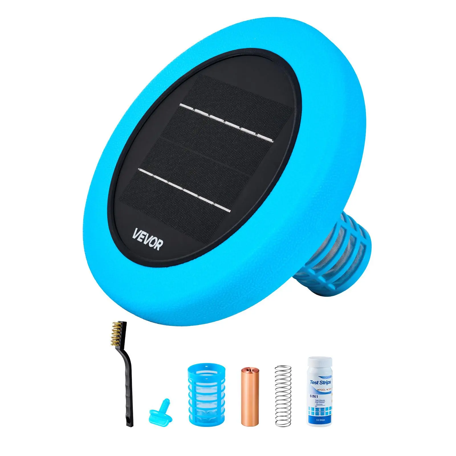 【SummerFinds】VEVOR Solar Pool Ionizer, Round Copper Pool Ionizer Up to 45000 Gal, Floating Automatic Water Cleaner and Purifier, Chlorine Free Water, with Copper Anode, Spring, Brush and Filter for Pools & Spas