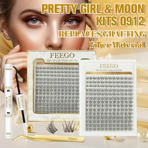 FEEGO Natural Lash Clusters 168pcs Clusters C Curl 9-12mm DIY Eyelash Extension Lightweight Comfortable Reusable Individual Lashes False Eyelashes DIY at Home