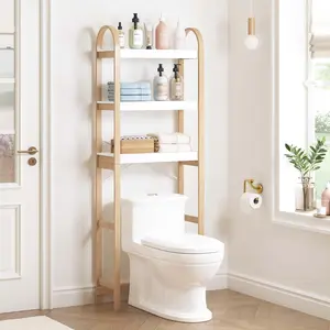 UTEX Over The Toilet Storage Shelf, 3-Tier Over Toilet Bathroom Organizer, Space-Saving Above Toilet Storage Shelf Rack with Bamboo Frame