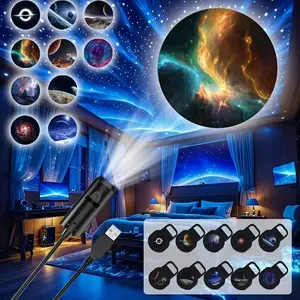 LED Galaxy Projector Lamp, 1 Light + 10/6/3 Image Replacement, Starry Sky Night Light, Ceiling Photo Background Decor, 360° Rotation, Aurora Projector Lamp
