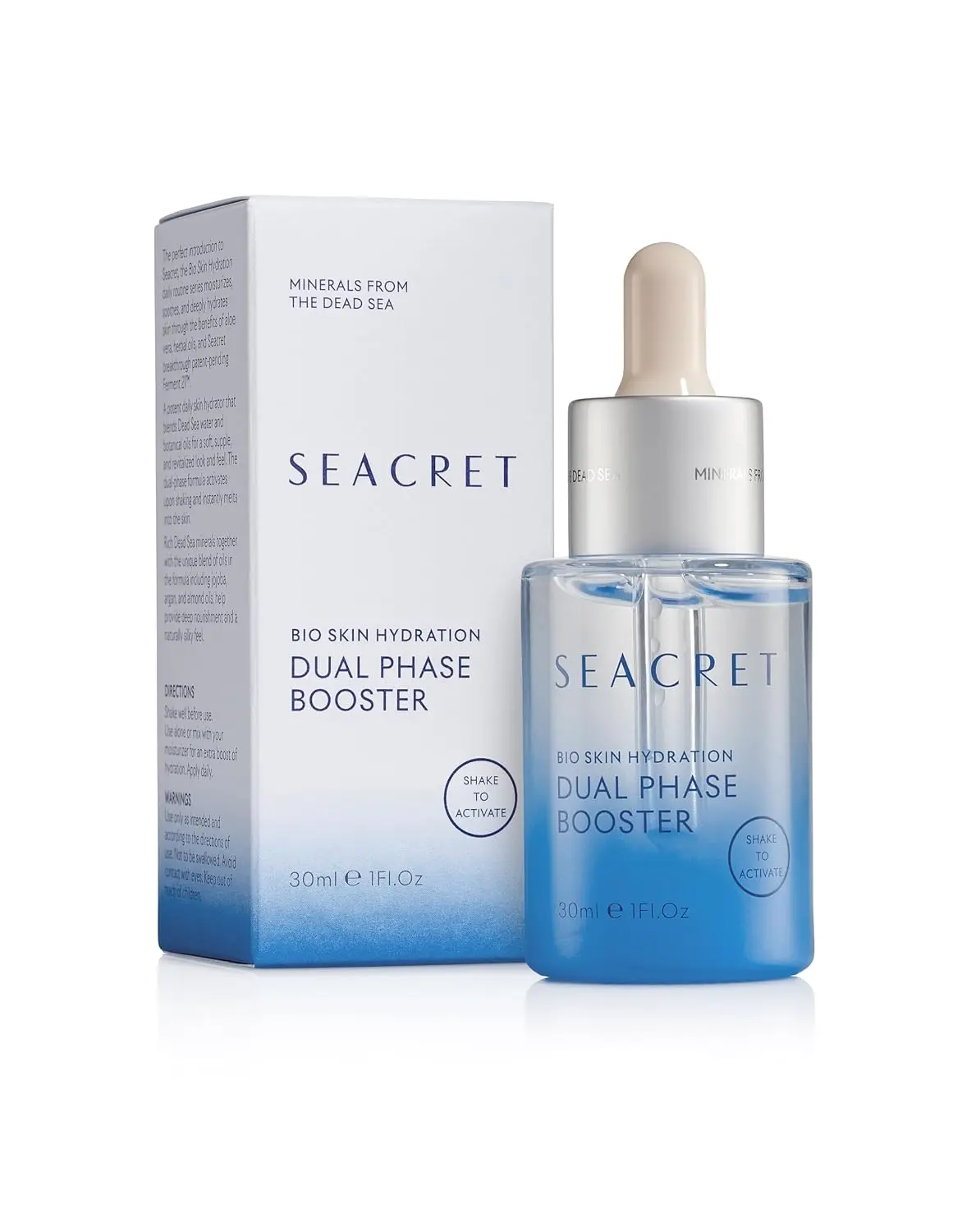 SEACRET Dual-Phase Hydration and Glow Booster, Shake-to-Activate Dead Sea Face Oil and Water Serum with FERMENT 21, Niacinamide, Jojoba and Argan for Dry Dehydrated Skin, 1 Fl Oz / 30 ml
