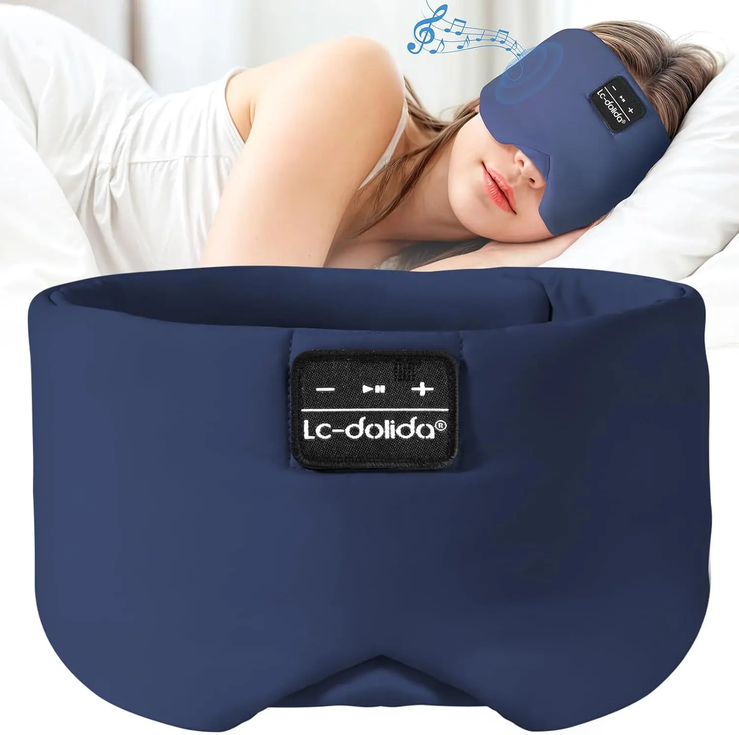 LC-dolida Upgraded Bluetooth 5.4 Sleep Mask with Ice Silk Fabric, Total Blackout Eye Mask for Men & Women, All-Night Comfort for Travel, Home Sleeping Mask Sleeping Eyemas
