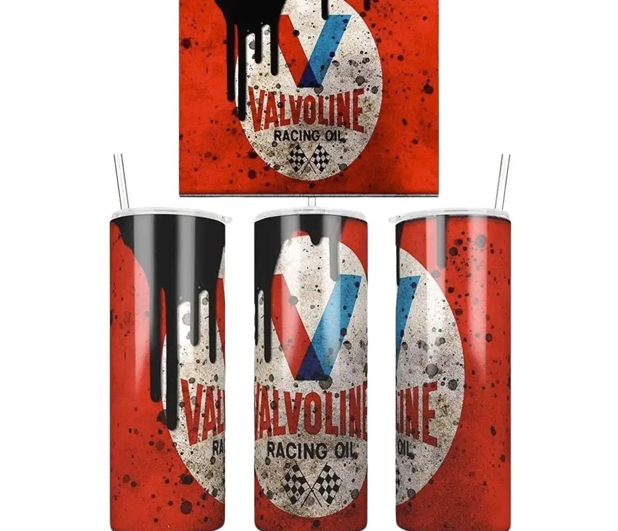 Valvoline Racing Oil Tumbler, Stainless Steel Mechanic Gift Tumbler, Engine Filter, Double Wall Insulated, Unique Gift, Oil Drip