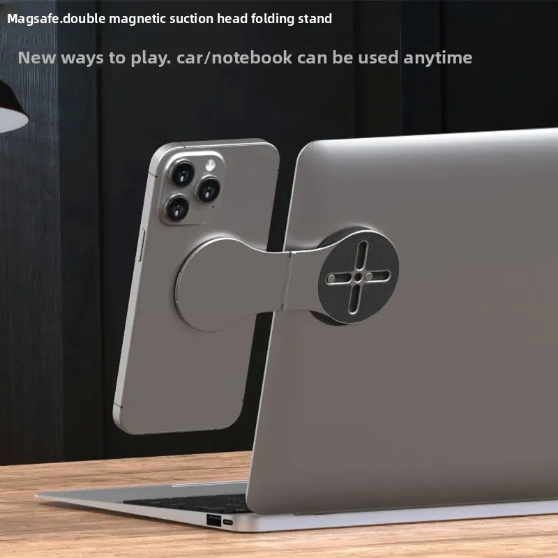 Foldable Dual-Magnetic Black Model Aluminum Floating Mount Phone Holder, Desktop/Car Phone Holders & Mounts for Mobile Navigation Accessory