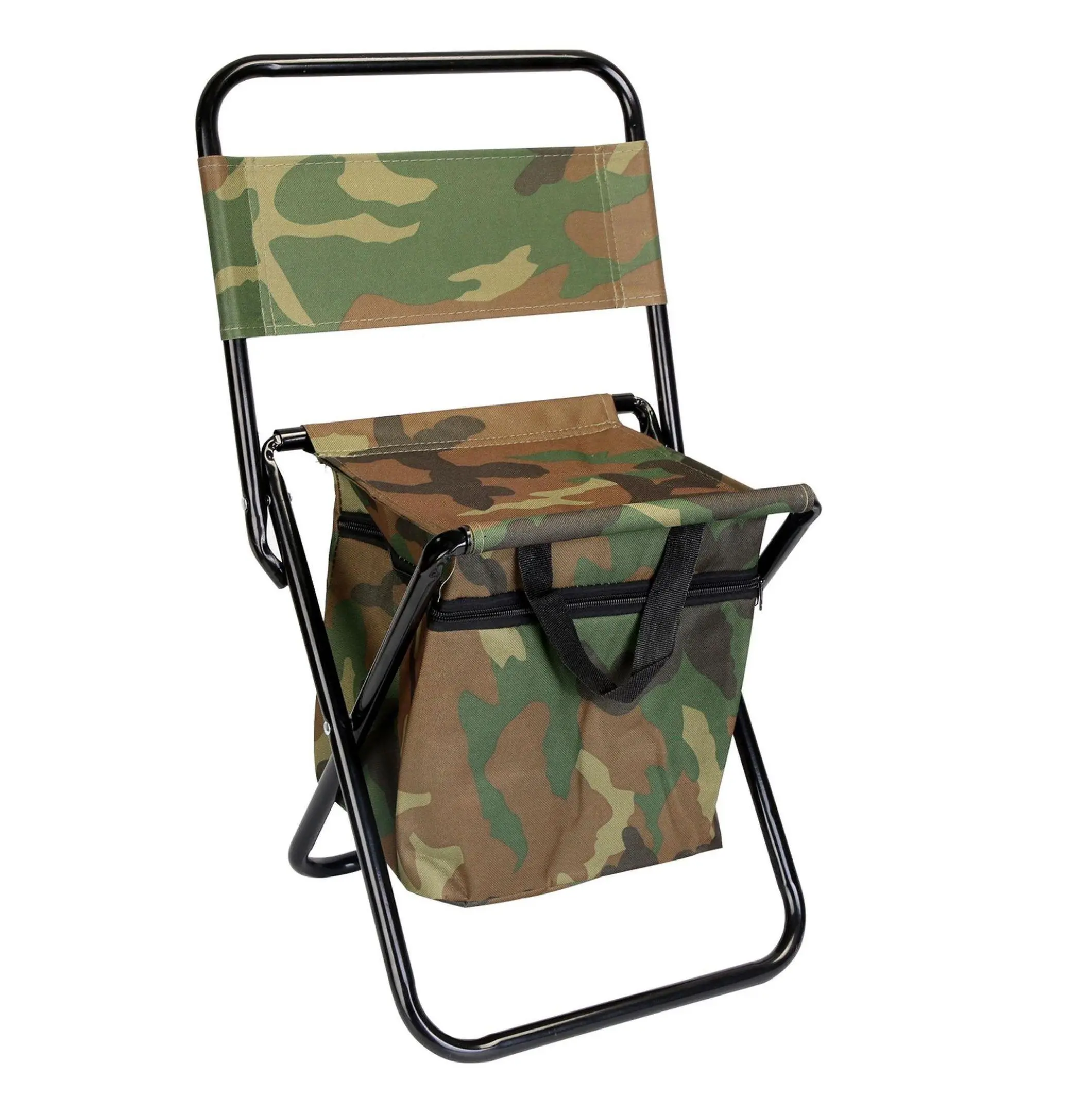 Foldable Fishing Chair with Cooler - Portable Camping Stool with Backrest & Handle - Lightweight Outdoor Seat for Hiking, Hunting One size Camo